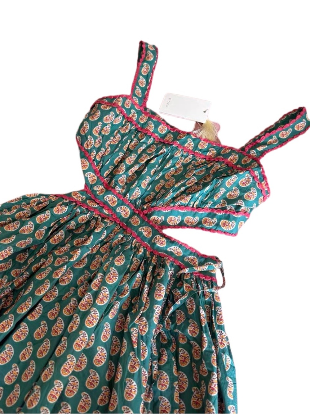 NWT DÔEN Tasha Cutout Floral organic Cotton Dress in Sunrise Paisley - Picture 5 of 8
